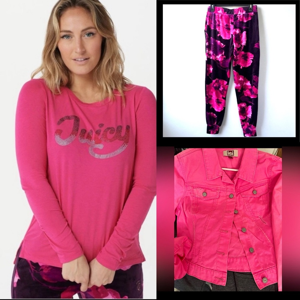 Juicy Couture Velvet Floral XL Sweatpants, L. S. Tee & Jacket 3pc Bundle